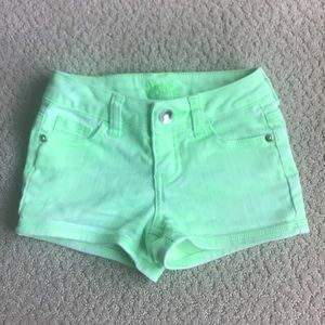 Neon green Justice jean shorts, Size 7 Slim